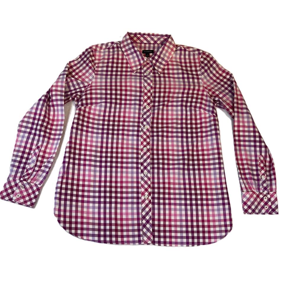 Talbots Button Shirt Woman's Small Long Sleeve Pink Purple Plaid All Cotton